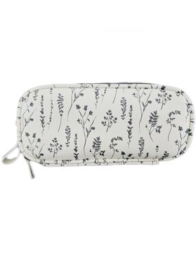 🖤 Floral Double Zip Makeup Bag Ivory Pencil Case Organizer Travel Pouch